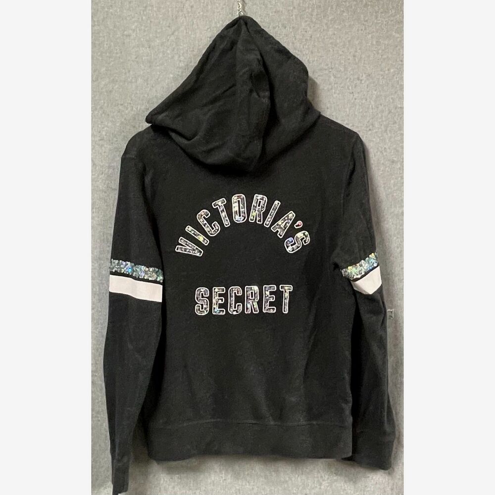 Victoria's Secret Sequin Logo Full Zip Hoodie Angel Wings Gray Large VS Bling